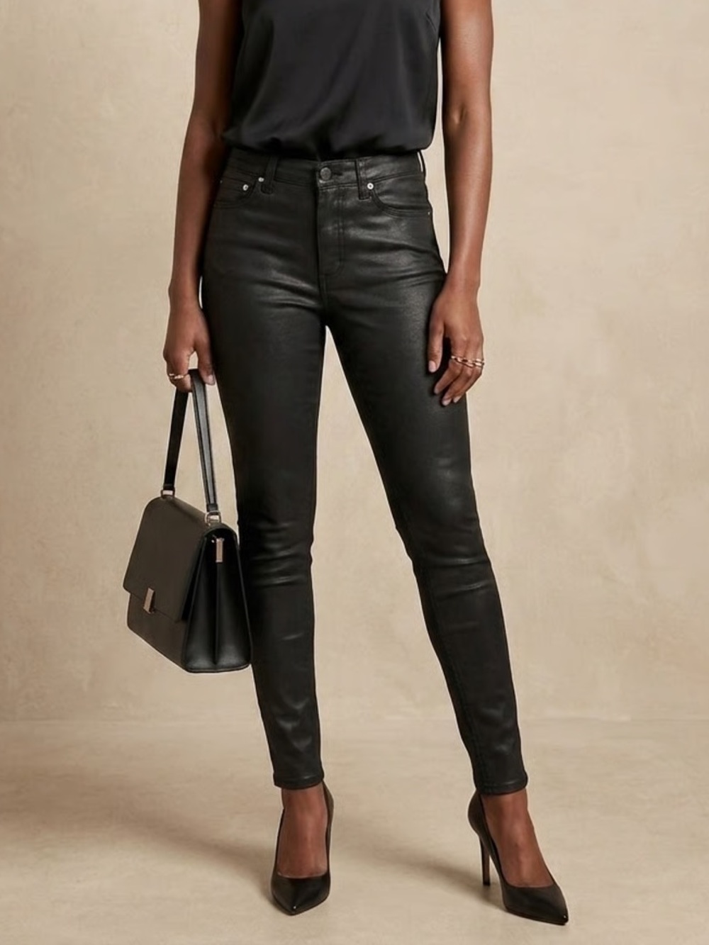 FRENCH CONNECTION | Black Coated Skinny Jeans Sz 2
